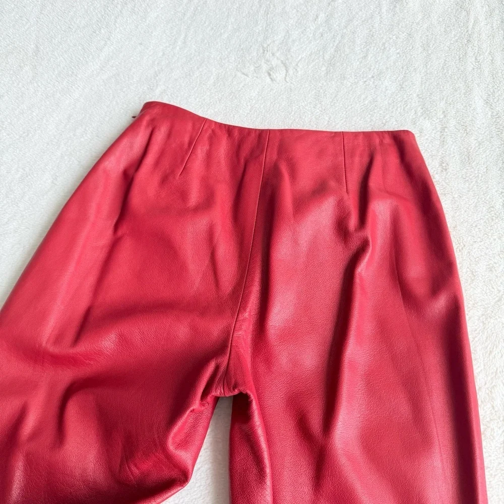 Etcetera Leather Cropped Zipped Red Pants XS (2)